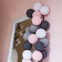 Гирлянда "Хлопковые шарики" (20 шариков 3,20см) белый черный розовый серый