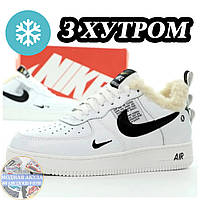 Мужские / женские зимние кроссовки Nike Air Force 1 Low White Winter Fur TM (Мех), кожаные белые найк аир форс
