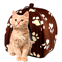 Мягкий домик для собак и кошек Pet Hut White, 30х30х40 см, Коричневый / Флисовый домик для домашних животных