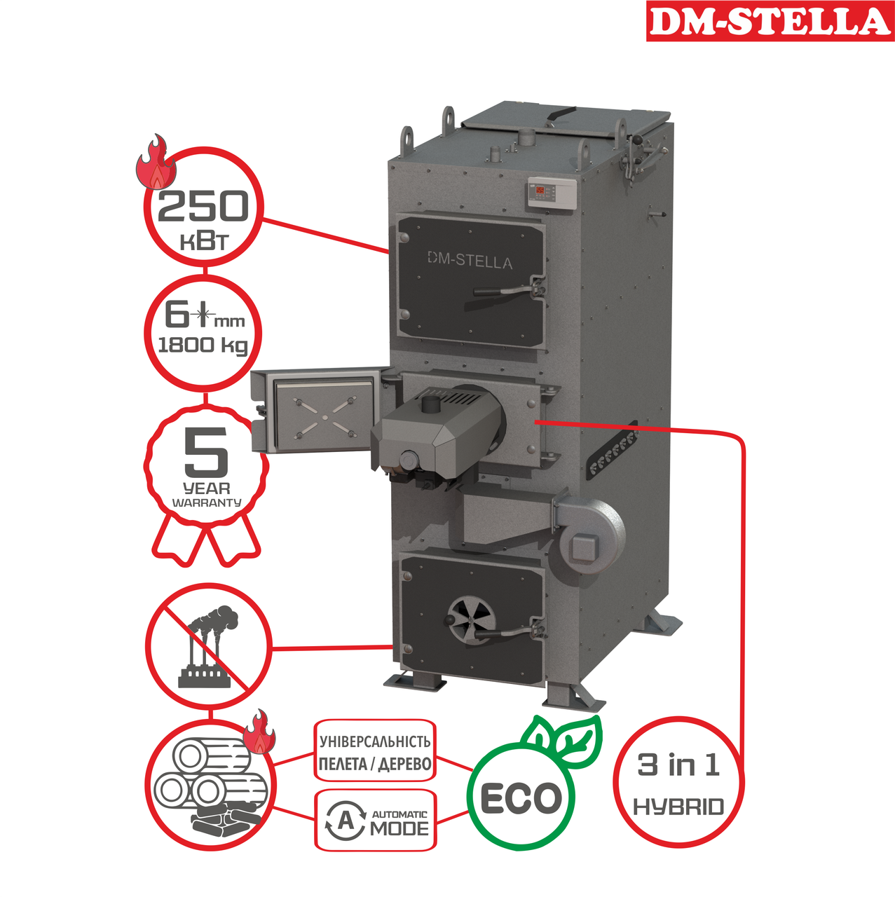 Пеллетний котел 250 кВт DM-STELLA