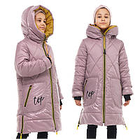 Теплая зимняя удлиненная курточка на девочку. Детское зимнее пальто - пуховик для девочки 7-11 лет. Черный, 146