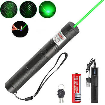 Лазерна указка до 10000 метрів Laser pointer YL-303 / Акумуляторний зелений лазер з насадкою та ключем