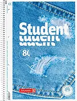 Тетрадь колледж-блок Brunnen А4 на спирали в линейку 80 листов 90 г/м2 обложка Джинсы