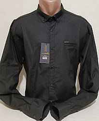 Стильна чоловіча сорочка Fly Boys vd-0103 чорна приталена однотонна Туреччина, ошатна напів-батал стретч