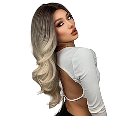 Перука омбре темний блонд, натуральне синтетичне волосся, фото 4