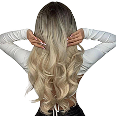 Перука омбре темний блонд, натуральне синтетичне волосся, фото 3