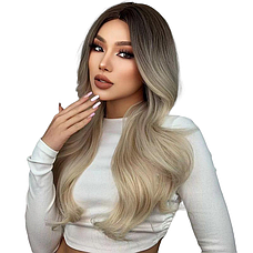 Перука омбре темний блонд, натуральне синтетичне волосся, фото 5