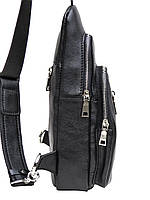 Чёрная сумка слинг из гладкой телячьей кожи Newery N9012GA Отличное качество