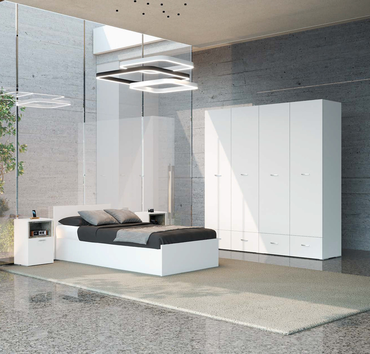 Стильний сучасний спальний комплект модульних меблів у спальню з двоспальним ліжком тумбами та шафою Тоскана Київський Стандарт, фото 1