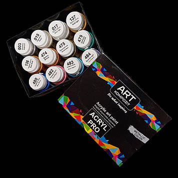 Набір акрилових фарб металік по декору Art kompozit MAMBO 12 кольорів по 20 мл