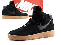 Мужские зимние кроссовки Nike (чёрные) высокие тёплые качественные кеды с мехом К12361