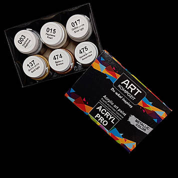 Набір акрилових фарб металік по декору Art kompozit MAMBO 6 кольорів по 20 мл