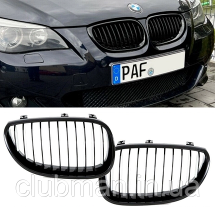 Решітка ноздрі BMW (БМВ) 5 series (E60) 2004-2010 Глянець чорний, фото 1