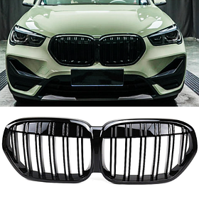 Решітка ноздрі радіатора BMW (БМВ) X1 Series F48, F49 (2019-2022) LCI  Чорний Глянець 2 ребра