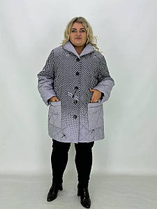 Стьобана жіноча куртка з якісної плащової тканини "Бриджет" на гудзиках з принтом 70-72