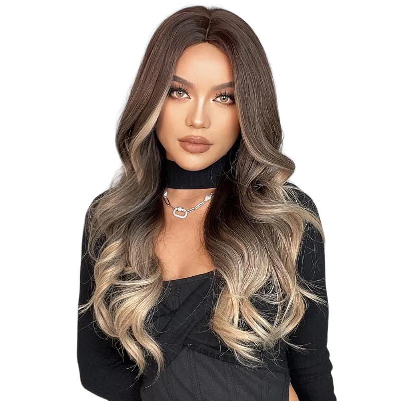 Перука довга темний блонд, натуральне синтетичне волосся