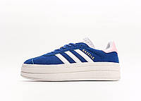 Кроссовки женские Adidas Gazelle Platform BLue White Pink синие осень весна кеды адидас газели замшевые