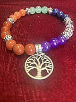 Браслет кам'яний різнокольоровий агат з підвісом