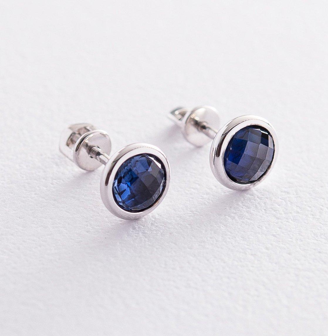 Сережки-пусети золоті з сапфіром синт. С06463, фото 1