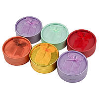 Коробочка кругла картонна блискуча з бантиком під набір розмір 8.3/8.3/3.5 см 12 шт. в пакованні мікс кольорів