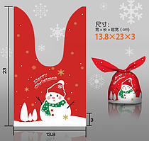 Пакети дитячі поліетиленові новорічні Сніговик 22х13 см подарункові для солодощів з вушками 10 шт