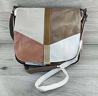 Натуральная кожаная сумка комбинированная цвета - стильный выбор для модной девушки , с регулируемым плечевым
