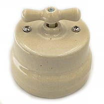 Вимикач накладний поворотний RE керамічний «Топлене молоко» одноклавішний прохідний RE-5621-01, фото 2