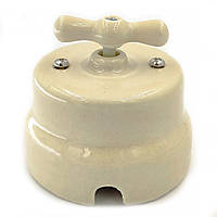 Выключатель накладной поворотный RE керамический «Топленое молоко» одноклавишный проходной RE-5621-01