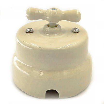 Вимикач накладний поворотний RE керамічний «Топлене молоко» одноклавішний прохідний RE-5621-01, фото 2