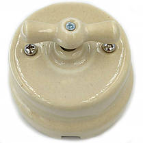 Вимикач накладний поворотний RE керамічний «Топлене молоко» одноклавішний прохідний RE-5621-01, фото 3