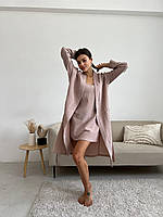 Женский длинный халат из муслина цвет Латте Нежный легкий женский халат кимоно из муслина XL