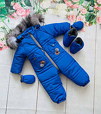 Зимовий дитячий теплий комбінезон від 1 року 86 92 розмір з відстібним капюшоном рукавицями та топіками, фото 3
