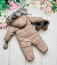 Зимовий дитячий теплий комбінезон 86 розмір з відстібним капюшоном рукавицями та топіками, фото 2