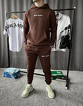 Чоловічий спортивний костюм (коричневий) якісний комплект штани худі з капюшоном із написом soc187palm