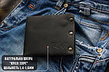 Шкіряний чоловічий гаманець ручна робота Гранж чорний з заклепками, фото 5