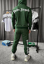 Чоловічий спортивний костюм із написом (зелений) якісний комплект штани худі з капюшоном soc188palm