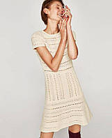 Жіноче мереживне плаття Zara з коротким рукавом на підкладці молочного кольору Розмір М