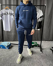 Чоловічий спортивний костюм із написом (синій) якісний комплект штани худі з капюшоном soc189palm