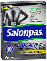 SALONPAS LIDOCAINE 4% Япония 10х14см Пластырь от боли с лидокаином 4%, 8-часового действия, 1 пластинка