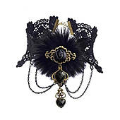 Елегантний мереживний чокер із пушком і ланцюжками "Аннабель" — у вінтажному стилі Aushal Jewellery