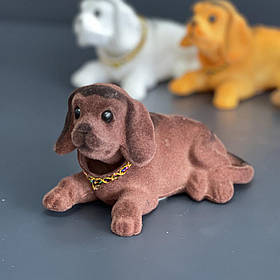 Собачка велика в автомобіль "З махаючою головою" темно-коричнева подарунок