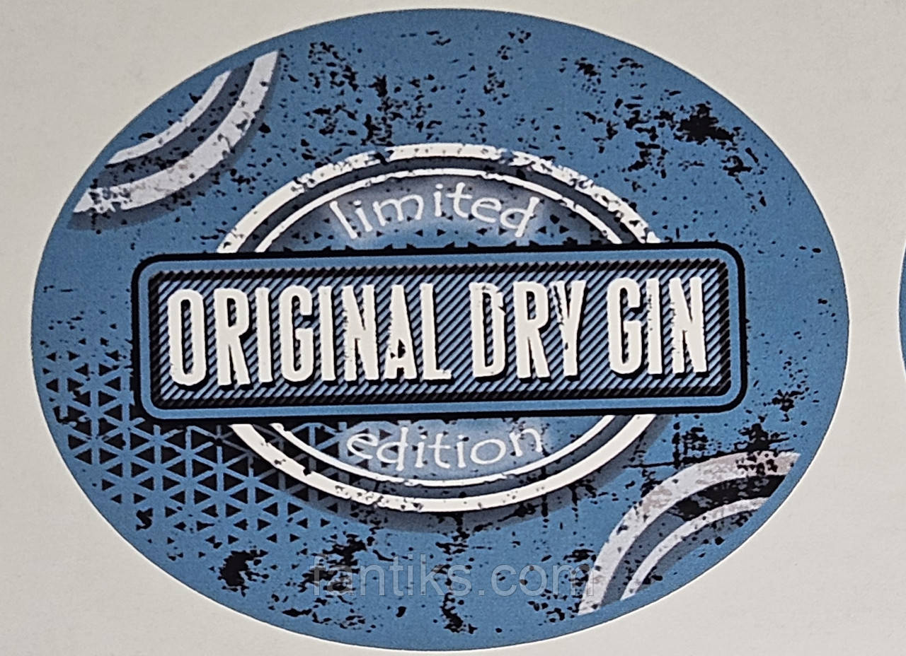 Овальні наклейки на листі А3 - 25 шт розміром 55 мм х 70 мм - - ДЖИН - ORIGINAL DRY GIN