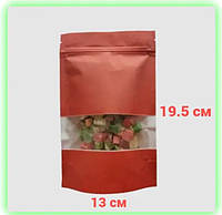 Пакет бумажный красный с окном дой пак крафт-бумага 130*195 мм с зип застежкой для чая кофе и орехов Korob(3)