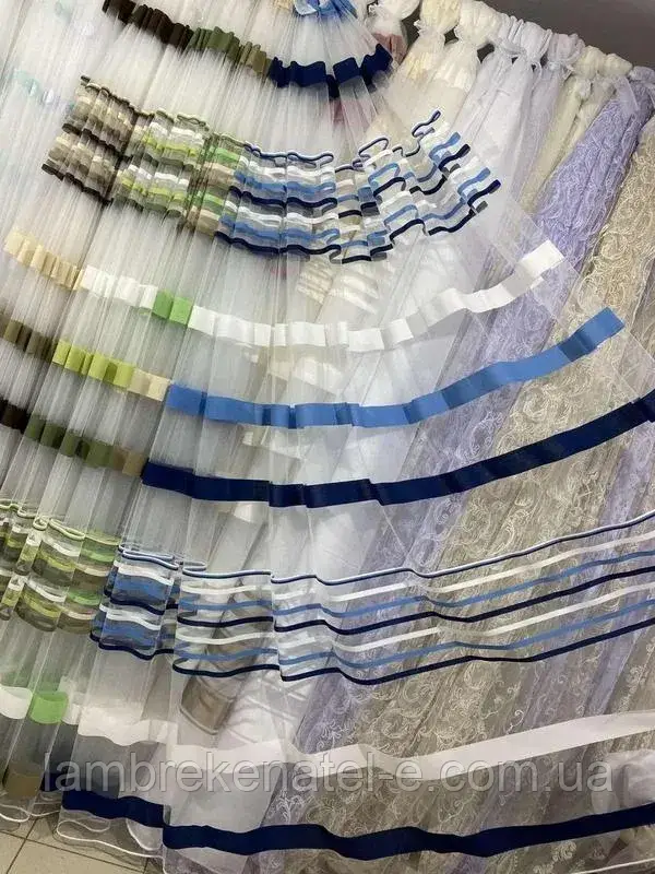Тюль у смужку синю в зал, кухню, залишок 4,3 м, фото 1