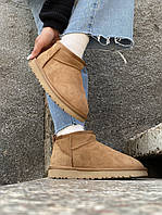 Угги женские Ugg Ultra Mini Chestnut коричневый натуральная замша с мехом теплые на зиму короткие стильные