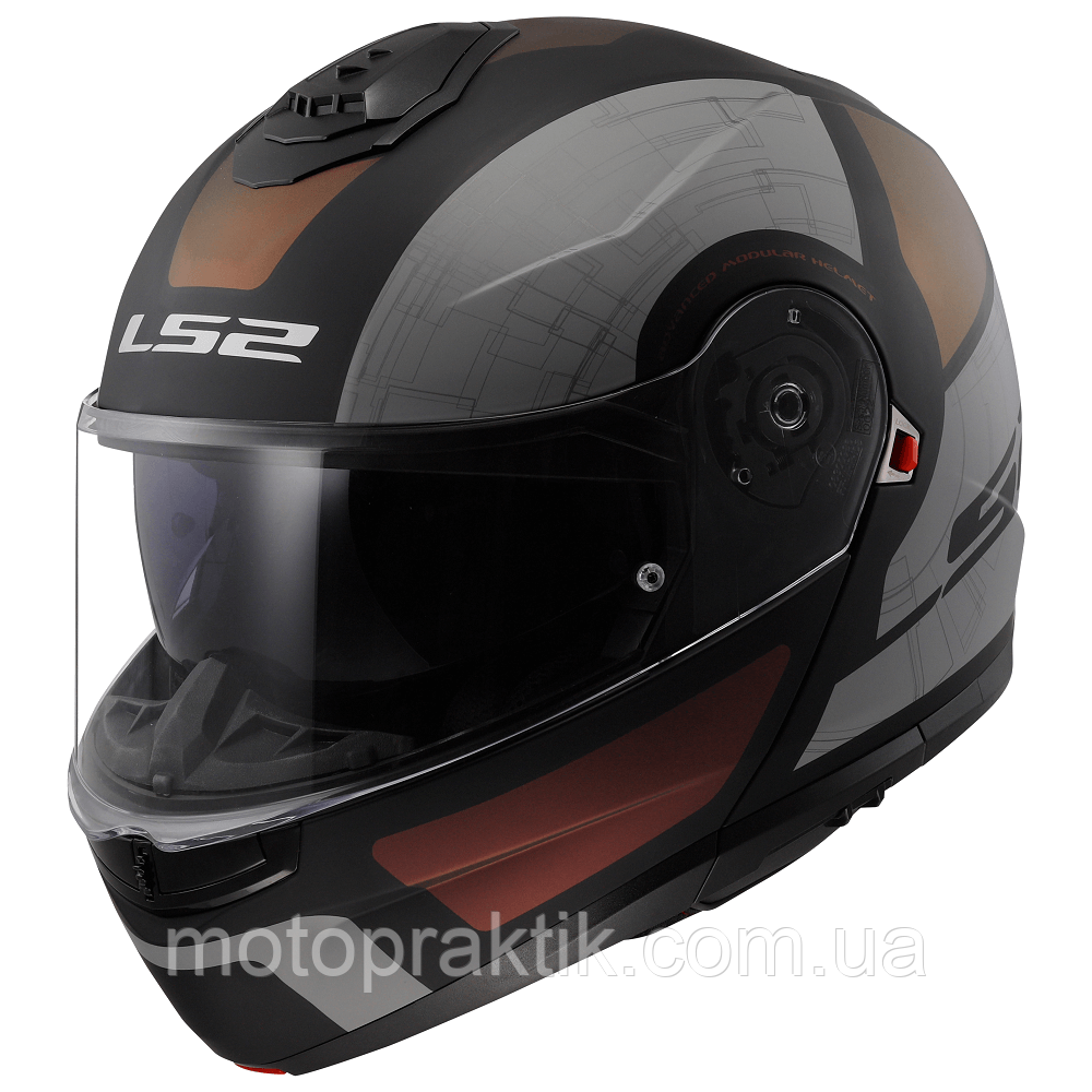 LS2 FF908 Strobe 2 Orion Matt Black Purple Blue, XS Мотошолом модуляр з окулярами