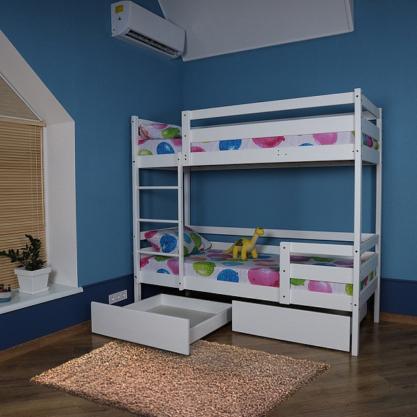 Кровать двухъярусная Babyson-6 деревянная 80x190 см белая с ящиками