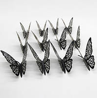 (12 шт.) Набір Метеликів 3D На скотчі, ЧОРНІ Ажурні