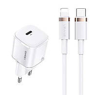 Сетевое зарядное устройство Usams T36 XFK Super Cube QC&PD3.0 Type-C 20W 3A + Lightning-Type-C cable (White)