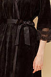 Халат жіночий велюр з мереживом чорний 804-6743 ТМ Obrana, фото 2